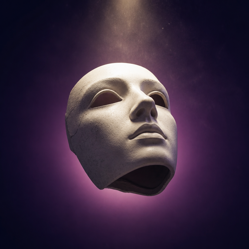 Un masque de plâtre tourné vers la lumière